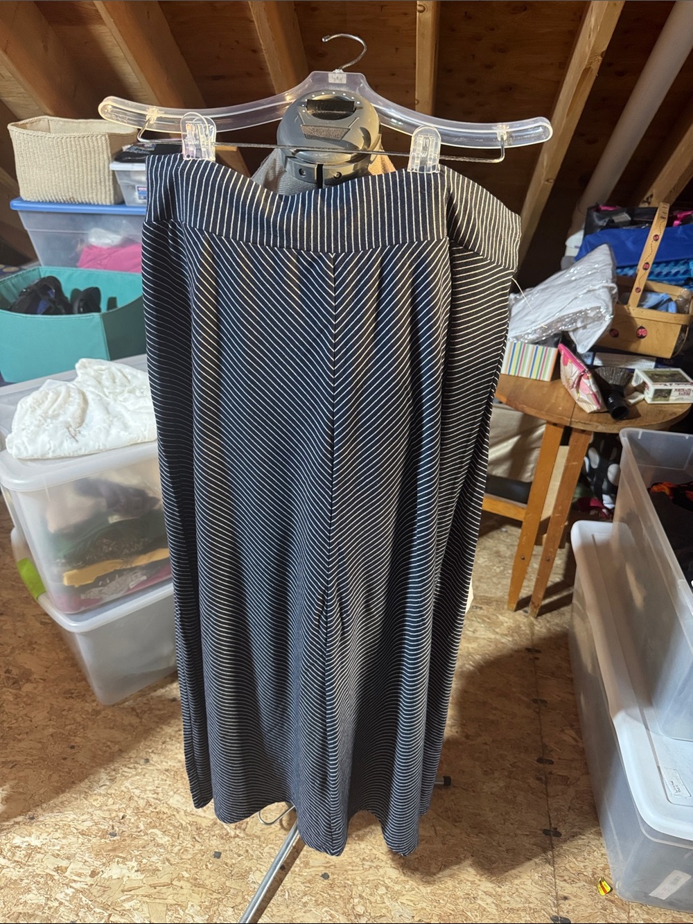 Dark Navy & White Striped Maxi Skirt - Classic A-Line